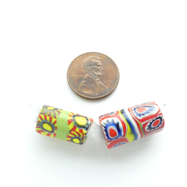 Millefiori, Antique Venetian Trade Beads, Rare Red Colors, Set of 2