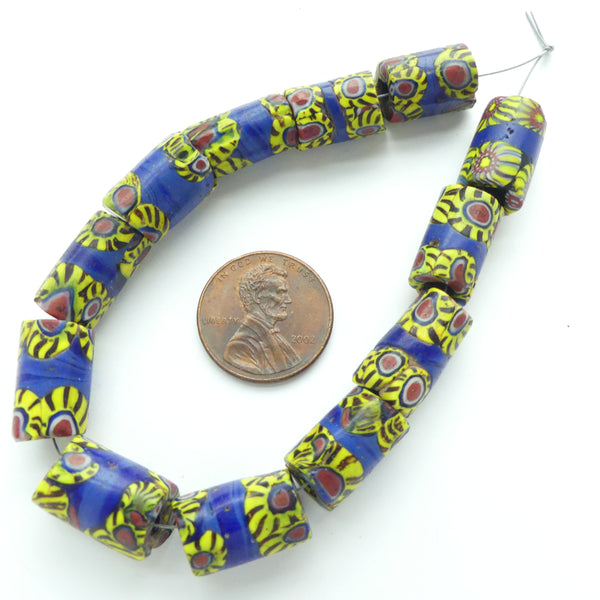 Millefiori, Antique Venetian Trade Beads, Perfect Small Beads, Lime & Blue, Sold Individually