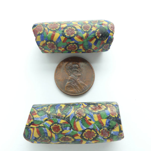 Millefiori, Antique Venetian Trade Beads, Large Rasta Colors, 40x15mm, Sold Individually