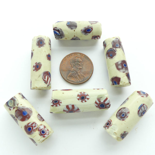 Millefiori, Antique Venetian Trade Beads, Bear Paw Design, 30x11mm, Sold Individually