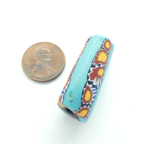 Millefiori, Antique Venetian Trade Bead, Turquoise! With Chevrons!, 32x12mm