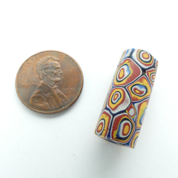 Millefiori, Antique Venetian Trade Bead, Cased Cane in Classic Colors, 23x11mm