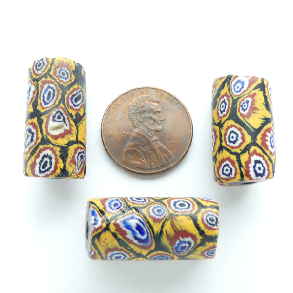 Millefiori, Antique Venetian Trade Beads, Bulls Eye Bundled Canes, 20x11mm, Sold Individually
