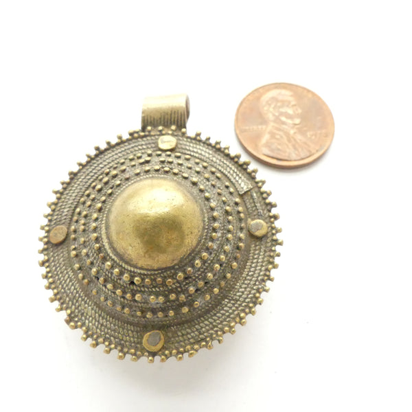 Brass, Ethiopian Wedding Pendant, Vintage, Open Back, 35mm Diameter