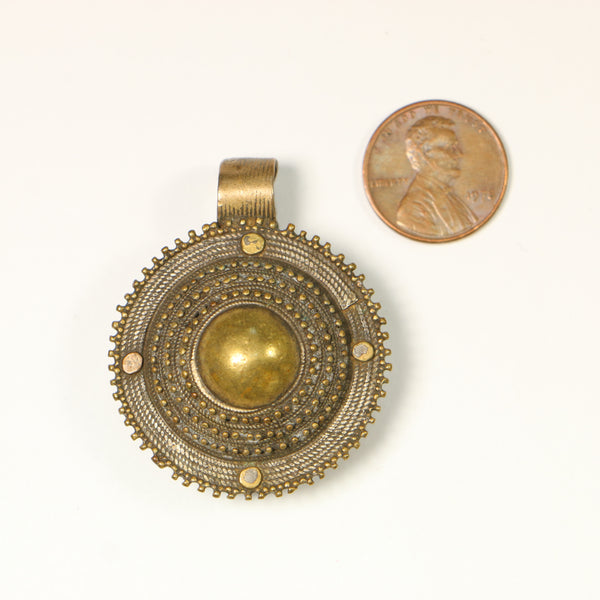 Ethiopian Wedding Pendant, Vintage Brass, Open Back, 35mm Diameter
