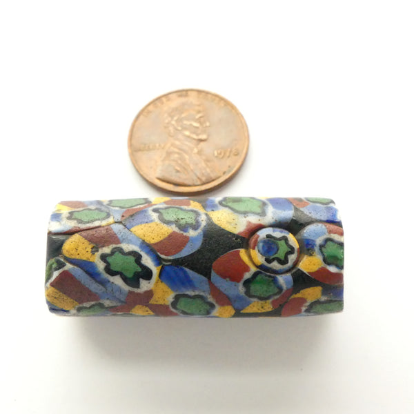 Millefiori Antique Venetian Trade Bead, Multicolor with Hybrid Murrine, 37x14mm