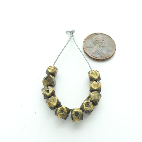 Brass, Tuareg Small Cornerless Cubes, Stamped on 4 Sides, 5x5mm, Sets of 10 Beads