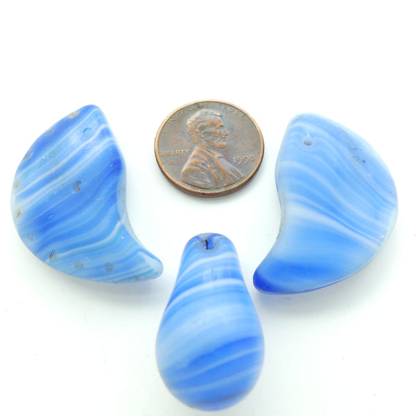 Bohemian, Wedding Bead Necklace Components, Blue "Agate" Glass, Set of 3