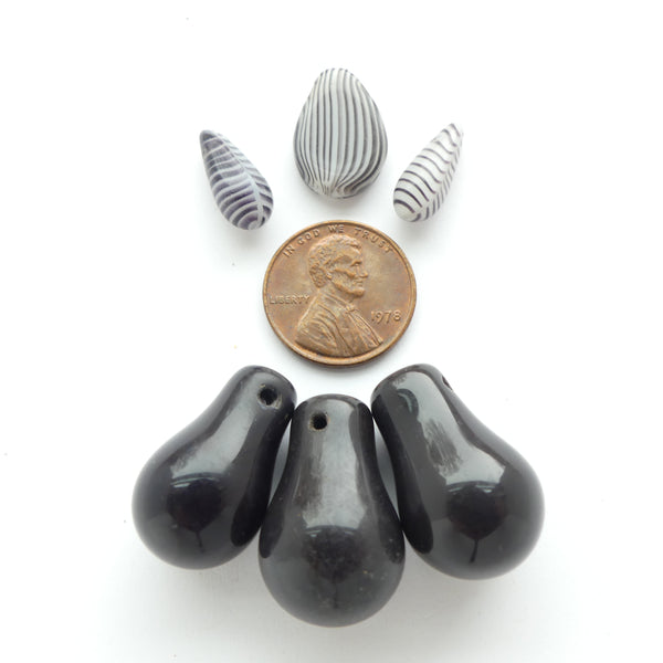 Bohemian, Vintage Wedding Bead Necklace Components, Black & White, Set of 6