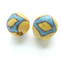 Powderglass "Bodom" Style Bead,  Large Round with Blue Diamonds, 32mm Diameter
