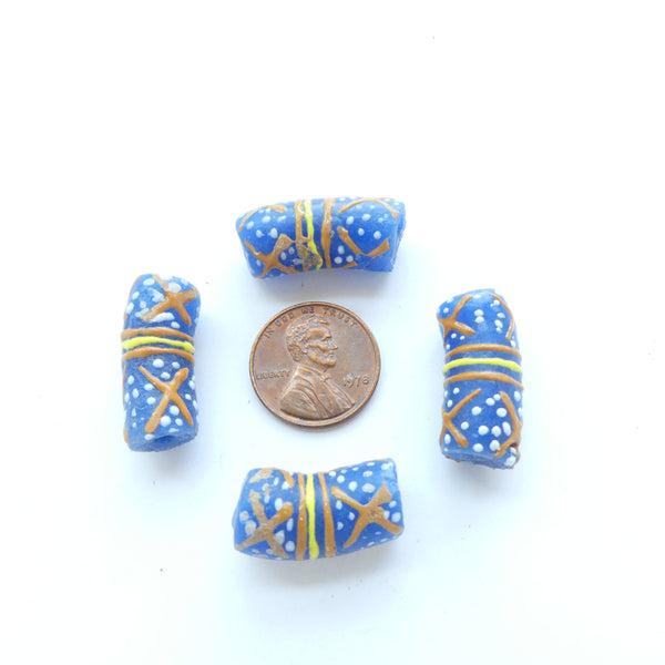 Krobo Powderglass Tubes 25x10mm, Many Slightly Curved, Sold by the Set of 4