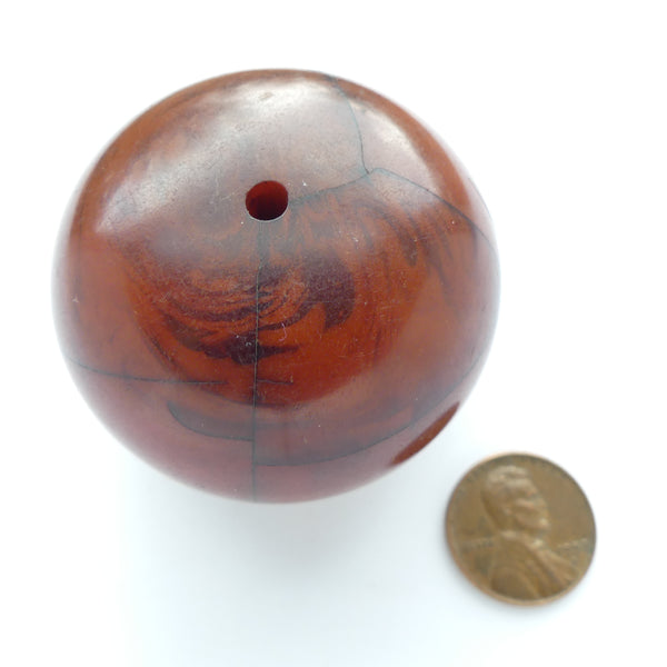 African Amber, Huge Dark Reddish Brown Oblate Bead, 38x48mm