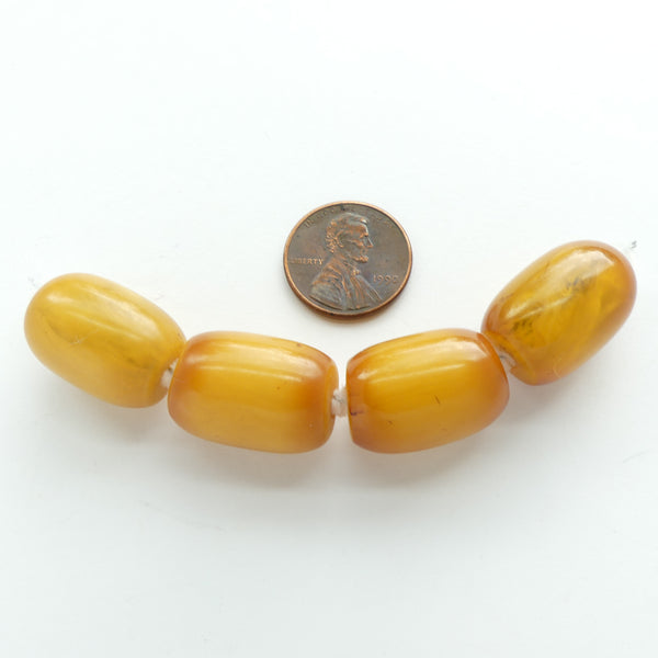 African Amber, Barrel Shapes, Small, Light Amber Color from Kenya, 20x10mm, Set of 4