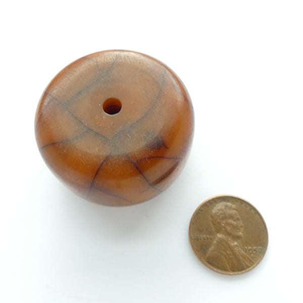 African Amber,  Antique Short Cylinder, Warm Mahogany Color with Decorative Cracks, 23x36mm