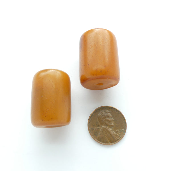 African Amber, Caramel Color Cylindrical Beads, 27x20, and 25x19mm, Set of 2