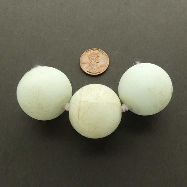 White Beads, Extra Large 1 Wound Glass, 2 Stone, Each 25mm Diameter, Set of 3