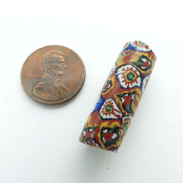 Millefiori Antique Venetian Trade Bead, Rare Early Ambitious Bundled Cane Flower/Stars, 30x10mm