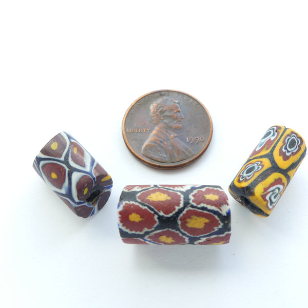 Millefiori Antique Trade Beads, Mini Collector Set of 3, Largest 17x10mm