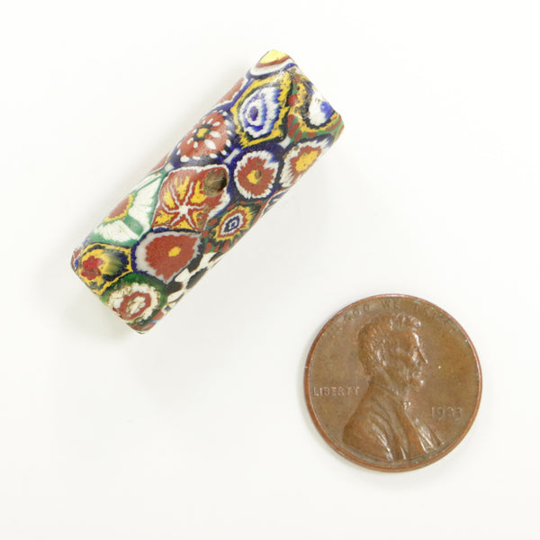 Millefiori Antique Venetian Trade Bead, Many Different Murrini including Moon & Star, 30x12mm