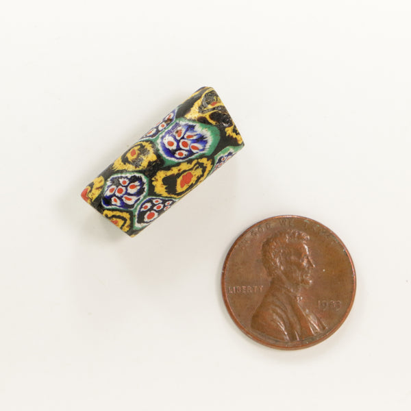 Millefiori Antique Venetian Trade Bead, Bundled Cane 2 Pattern Bead with Red, 23x11mm