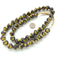 Powderglass King Beads, Black With Red, Green & Amber, 15x15 on 26-inch Strands