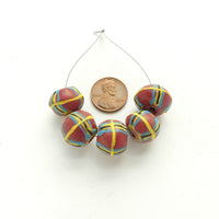 Powderglass King Beads, Brick Red with Multicolor Designs, 12x15mm, Sets of 5
