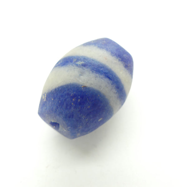 Powderglass, Large Blue Bead with Two White Stripes, 32x24mm