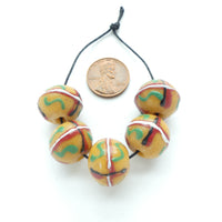 Powderglass King Beads, Yellow with Multi-Color Designs, 14x17mm, Sets of 5 Beads