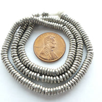 White Metal Heishi from Kenya, 4mm Size on 14-inch Strands