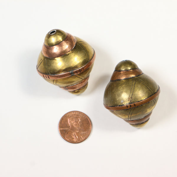 Brass and Copper, Very Large Bicone Beads, 40x35mm, Sold Individually