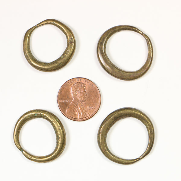 Brass, Rings Vintage, Forged & Used as Pendants, 25mm Outer Diameter, Set of 4