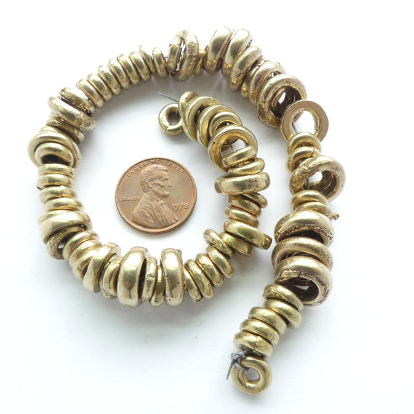 Brass, Antique African Rings, Assorted Diameters and Thicknesses, 10-inch Strand