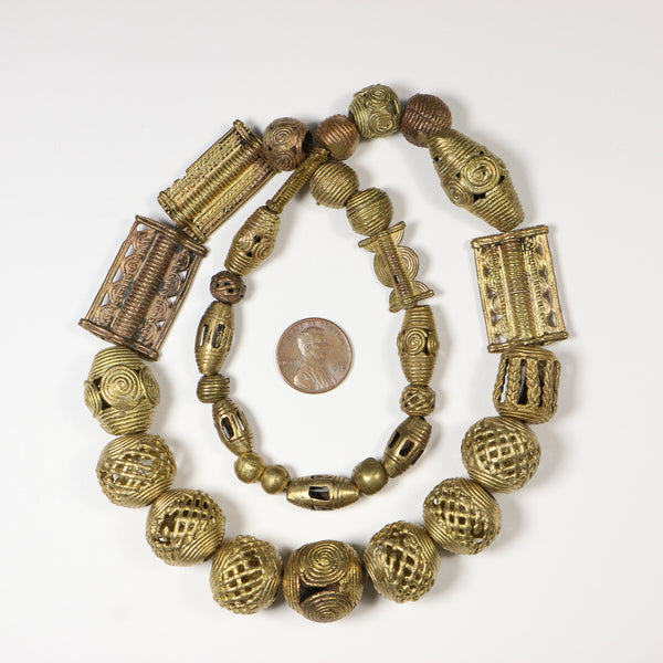 Brass, Lost Wax Cast & Other Beads, From Africa,  33 Beads, Discounted for Flaws