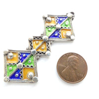 Moroccan Silver Enameled Stacked Diamonds Pendant, 62mm x 28mm