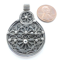 Moroccan Silver Filigree Circles Pendant, 46x33mm