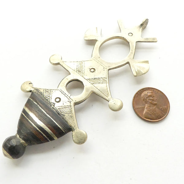 Moroccan Silver Tuareg Iferouane Style Pendant with Ebony, 4 Inches Long