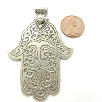 Moroccan Vintage Silver Engraved Hand Pendant, 70mm Long