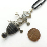 Moroccan Silver Tuareg Iferouane Style Crosses, 60-70mm Long Strung with Black Beads
