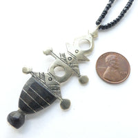 Moroccan Silver Tuareg Iferouane Style Crosses, 60-70mm Long Strung with Black Beads
