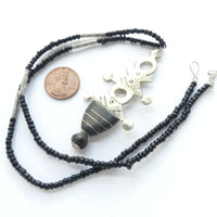 Moroccan Silver Tuareg Iferouane Style Crosses, 60-70mm Long Strung with Black Beads