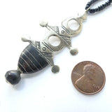Moroccan Silver Tuareg Iferouane Style Crosses, 60-70mm Long Strung with Black Beads