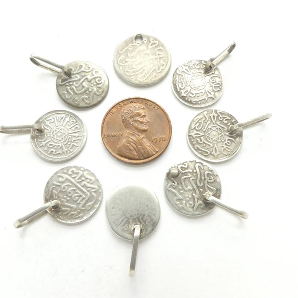 Moroccan Silver, Set of 8 Small Coins, 14-17mm Diamater