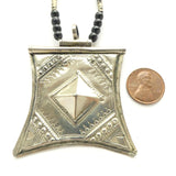 Moroccan Silver Tuareg Tcharot Pendant, 2.5x2 inches Strung with Black Beads