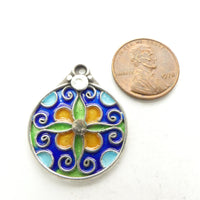 Moroccan Silver Enameled Round Pendant, 25mm Diameter, 4 Colors