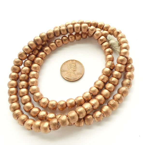 Copper, Ethiopian Rounded Beads 6x7mm on 28-inch Strands