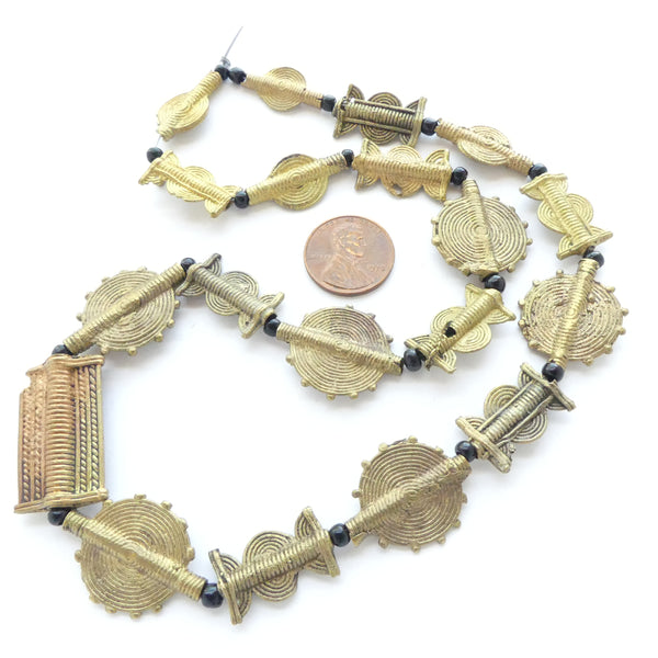 Brass, Lost Wax Cast, Designer Set of 19 Beads Assorted Styles, Largest 30x15mm