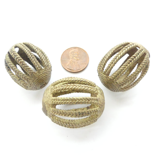 Brass, Lost Wax Cast, Vintage Large Oval Openwork Beads, 40x24mm, Sold Individually