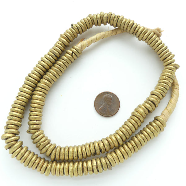 Brass, Rings From Nigeria, Outer Diameter 9mm, Thickness 2-3mm, on 22-inch Strand