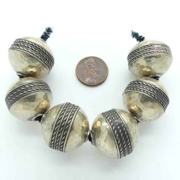 Moroccan Silver Round Beads, Hammered with Wirework, 23mm Diameter, Sold Individually