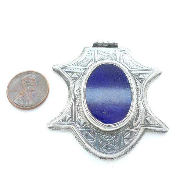 Morocco Silver, Tuareg Pendant with Lapis, 50x55mm